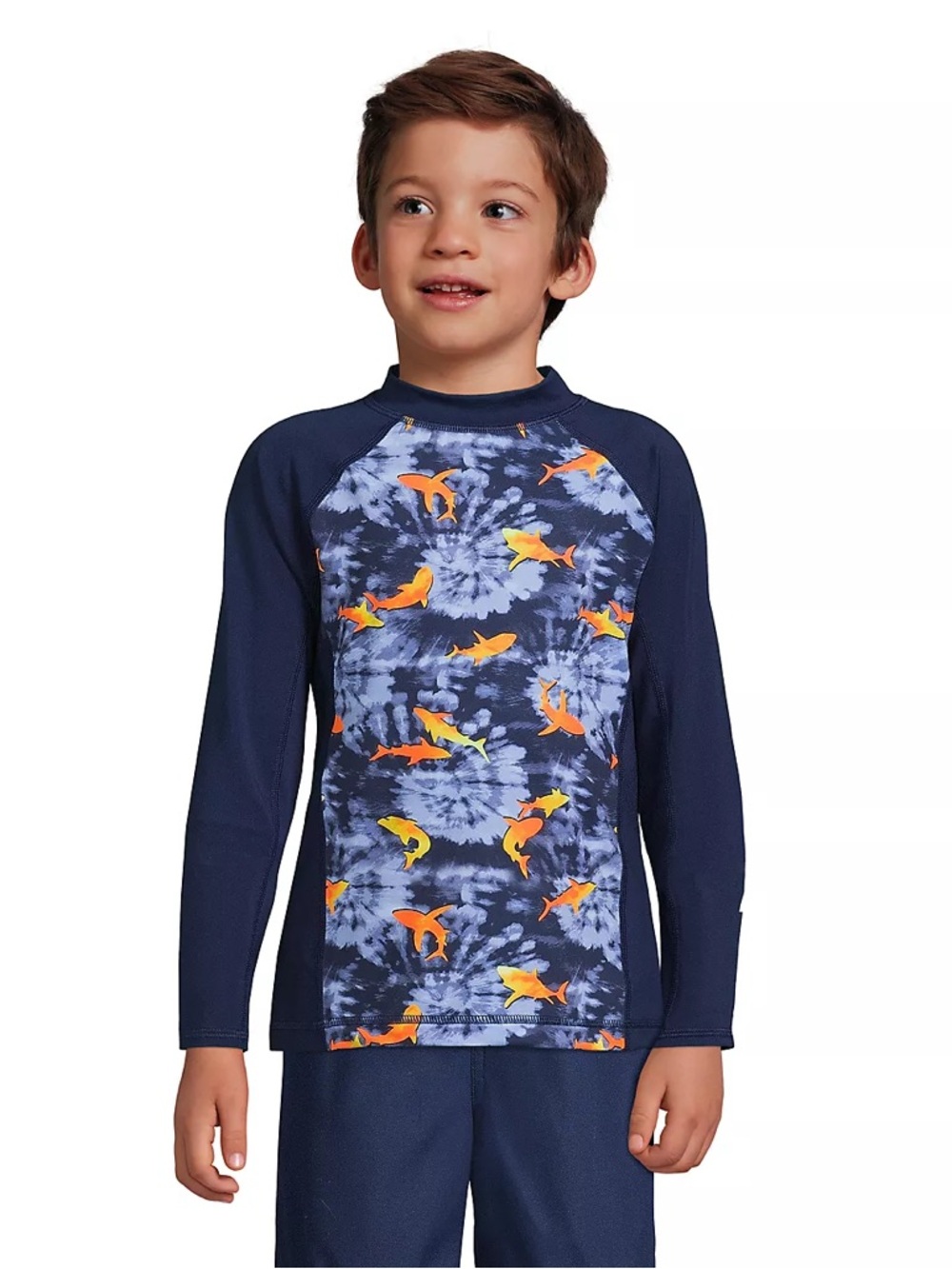 Lands End Boys Mock Neck Long Sleeve Swim Rash Guard - Size 10-12 Husky - NWOT